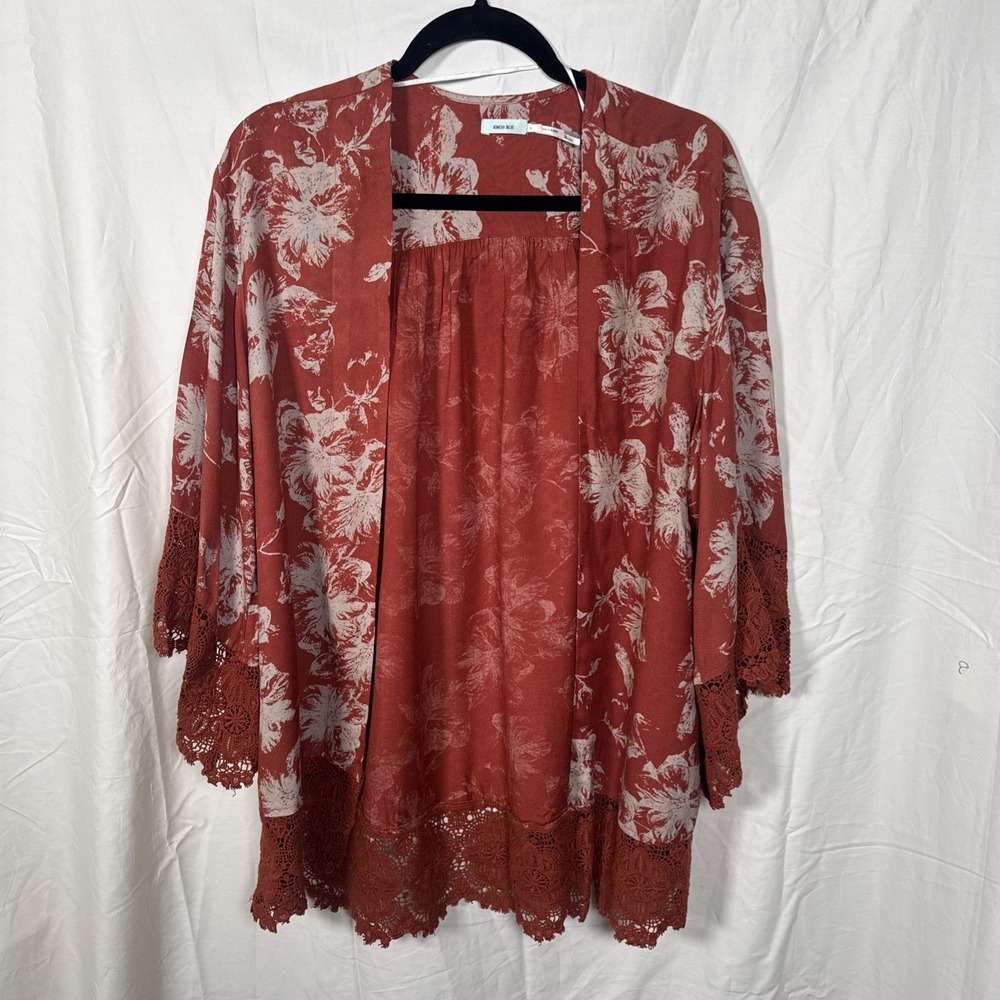 Urban Outfitters Kimchi Blue Kimono‎ Size S Rust Boardwalk Floral Lace Bohemian
